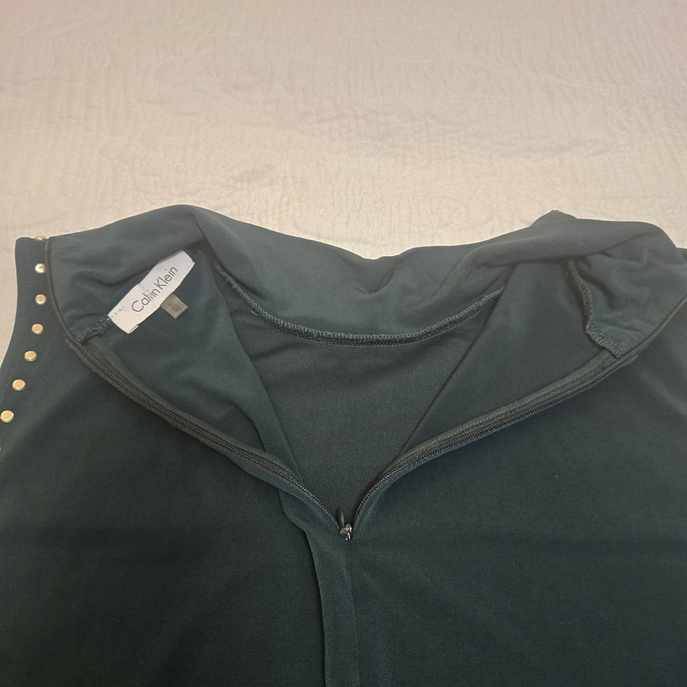 Calvin Klein Womens XL Mock Neck Sleeveless Top Tank Studded Jewel Hunter Green - Picture 12 of 13